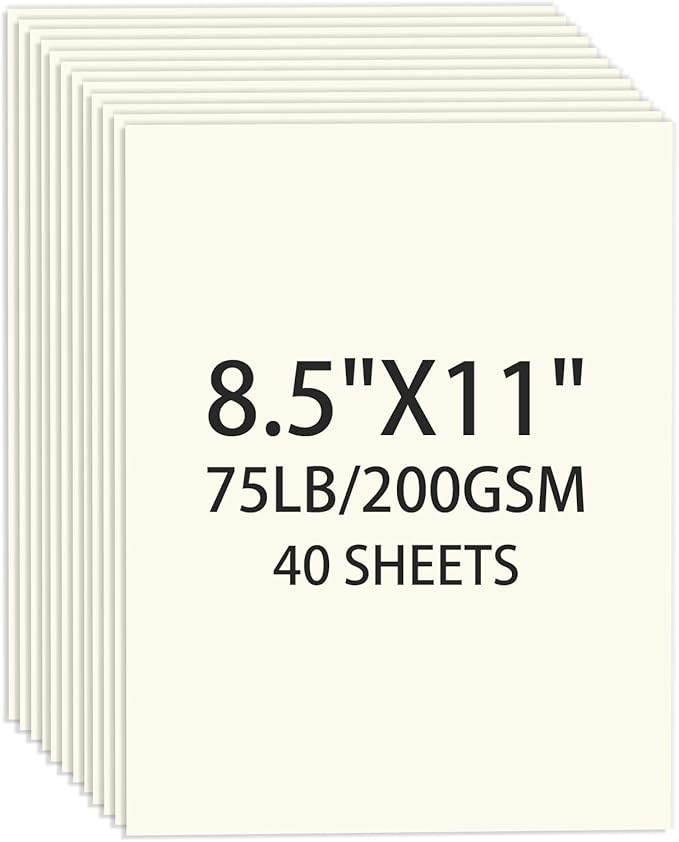 Cream Cardstock 8.5 X 11, 40 Sheets Card Stock, 75lb/ 200gsm Copy Paper, Cardstock Printer Paper For Art, Drawing, Invitations, DIY Cards, Watercolor, Craft, Construction, School & Office Supplies