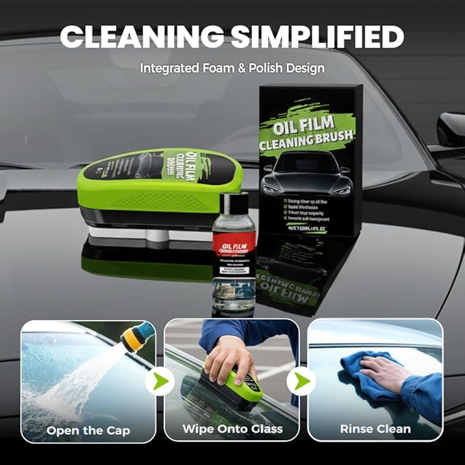 PVZXR Automotive Oil Film Cleaning Brush,Glass Cleaner, Car Windshield Cleaner, 150ml Automotive Oil Film Cleaning Brush - Preserve Clarity, Immediately See the Effects (2PCS)