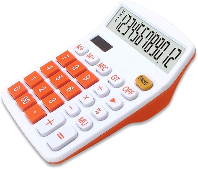 Meichoon Large Calculator Orange Office Solar Dual Power Financial Dedicated 12 Digit Display Large Standard Function Desktop Business Calculator Multifunctional KA08