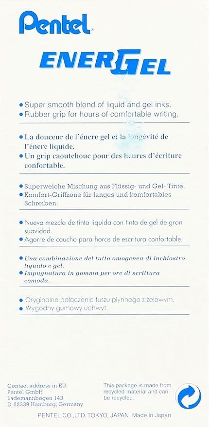 Pentel® EnerGel™ NV Liquid Gel Pens, Fine Point, 0.5mm, 54% Recycled, Blue Ink, Pack Of 24 Pens