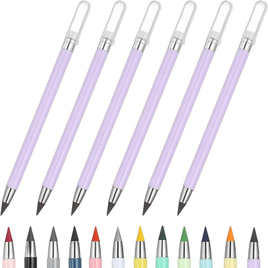 PATIKIL Forever Pencil, 6 Pcs Mechanical Sharpened Cute Metal Pencils Set for Coloring Book Sketch Drawing Writing Art Beginner, Purple