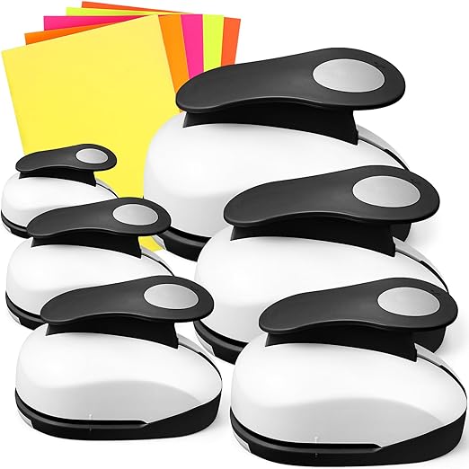 Chengu 6 Pcs Circle Punch Set 3in/2in/1.5in/1in/0.6in/0.3in Scrapbook Hole Punchers Crafting with 10 Sticker Paper Round Cutter Scrapbook for Office Supplies DIY Albums Photos