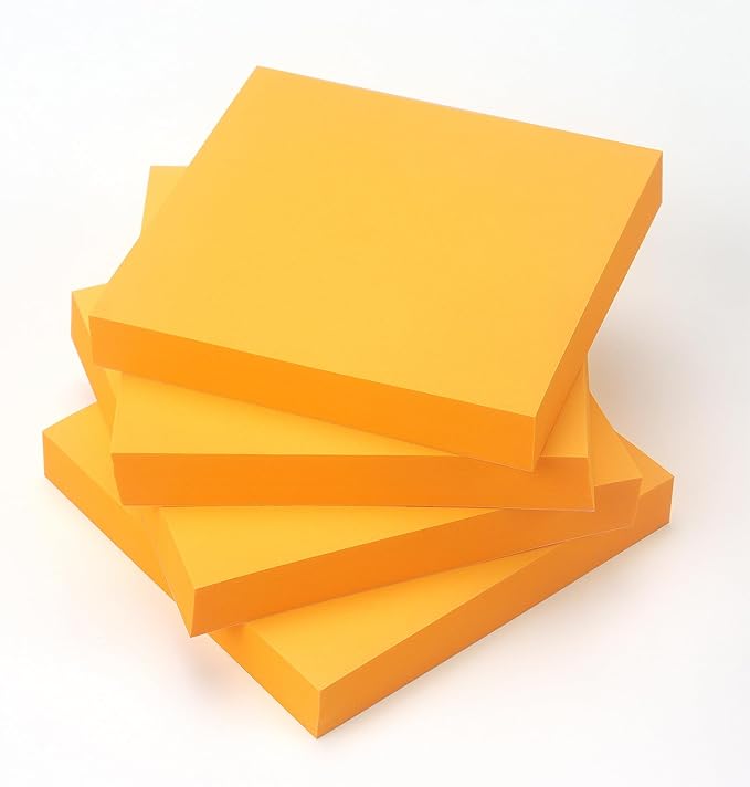 Sticky Notes 3x3 Pop Up Self-Stick Notes Pads with Bright Colors, Easy to Post for Office, School, Home, 4 Pads/Pack, 90 Sheets/Pad (Orange)