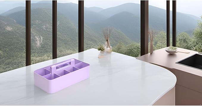 8 Compartments DIY Dividers,Large caddy, Multi Purpose, Simple, Portable, Stackable, Modern Solution for School, office, Desktop -MADE IN USA (Lavender)