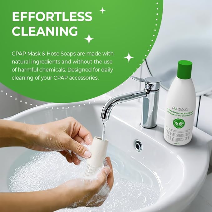 Purdoux CPAP Mask & Hose Soap Unscented(Pack of 3 Bottles, 250ML / 8.4OZ Green Tea-Mint)-CPAP Supplies, CPAP Accessories, CPAP Soap Cleaner for CPAP Machine