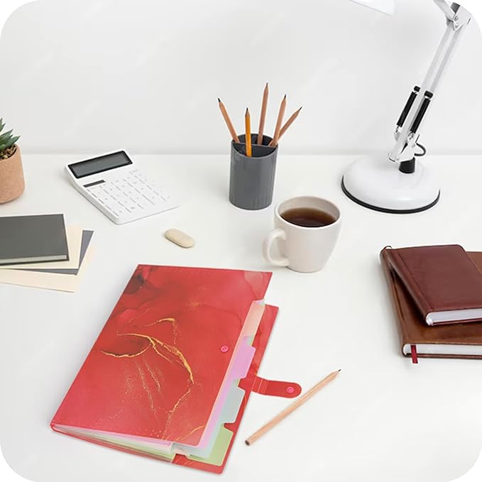 Expanding File Folder,Folders for Important Documents Organizer,Accordion File Organizer,Aesthetic Folders for School Students,5 Pockets File Folder for Home Bills,Pack of 2(Pink+Rose)