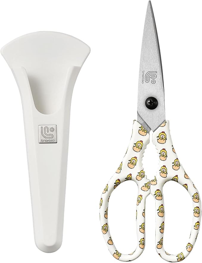 Linoroso Kitchen Scissors Heavy Duty Kitchen Shears with Magnetic Holder Made with Japanese Steel 4034, Multipurpose Ultra Sharp Cooking Scissors for Meat/Vegetables/BBQ/Herbs/Pizza (Graphic,Chick)