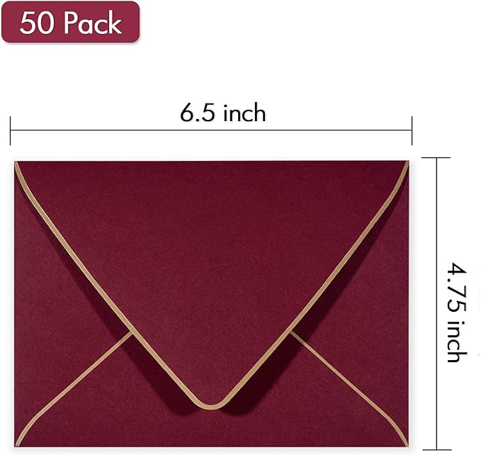 A6 Luxury Burgundy Invitation 4x6 Envelopes - 50 Pack, Self Seal, For 4x6 Cards| Perfect for Weddings, Invitations, Photos, Graduation, Baby Shower| 6.5 x 4.75 Inches