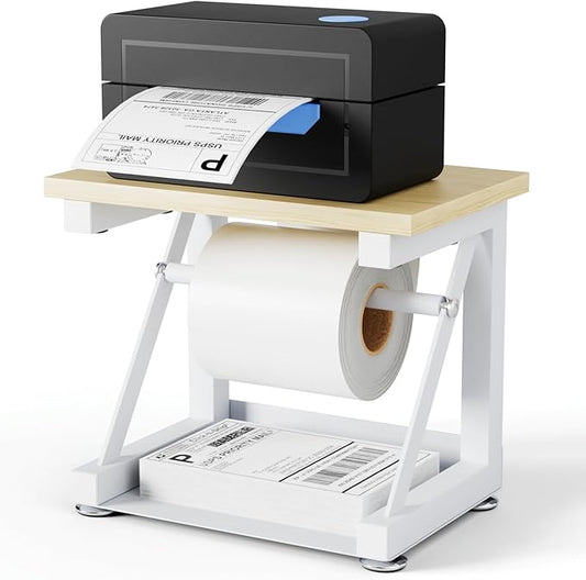 Label Holder for Rolls and Fan-fold Labels, Heavy Duty Metal Thermal Label Holder for Desktop Printer Holder, Thermal Printer Accessory for Office, Home, Small Business (White)