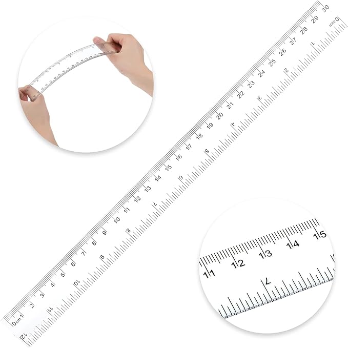 Koogel 40 Packs Clear Plastic Ruler, 12 Inch, Plastic Measuring Tool with Centimeter and Millimeter, Shatterproof Metric Clear Rulers Bulk for Kids, Back to School, Classroom, School, Office, Home