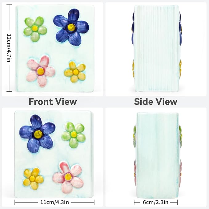 Book Vase Flower Pencil Cup Pen Holder For Office Desk Decorative Books Blue Flower Vase Cute Toothbrush Holders Home Decor Teacher Book Gifts for Women Small Makeup Brushes Holder