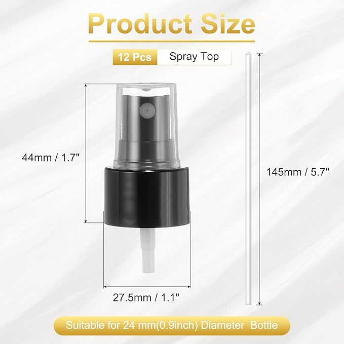 uxcell 12 Pcs Black Spray Top, 24/410 Fine Mist Sprayer Reusable Replacement Spray Bottle Pump Plastic Top for Cosmetic Perfume and Body Sprays Bottle