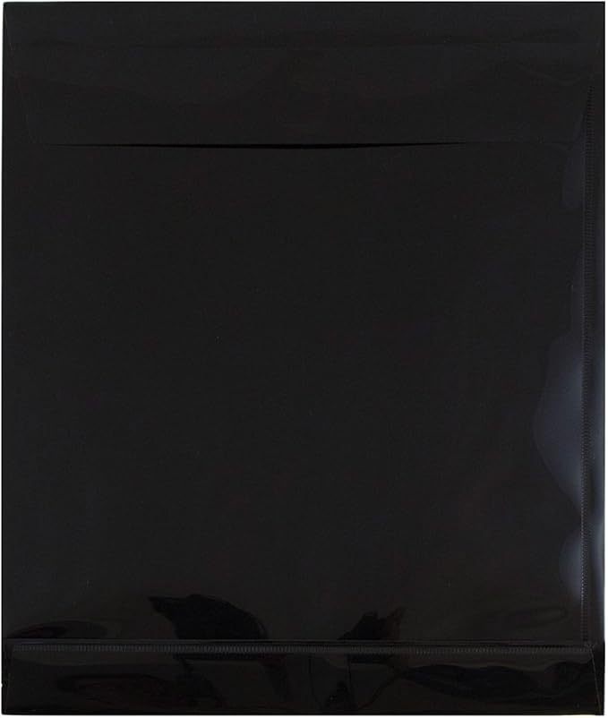 JAM PAPER Plastic Expansion Envelopes with Hook & Loop Closure - Letter Open End - 9 3/4 x 11 3/4 with 1 Inch Expansion - Black - 12/Pack