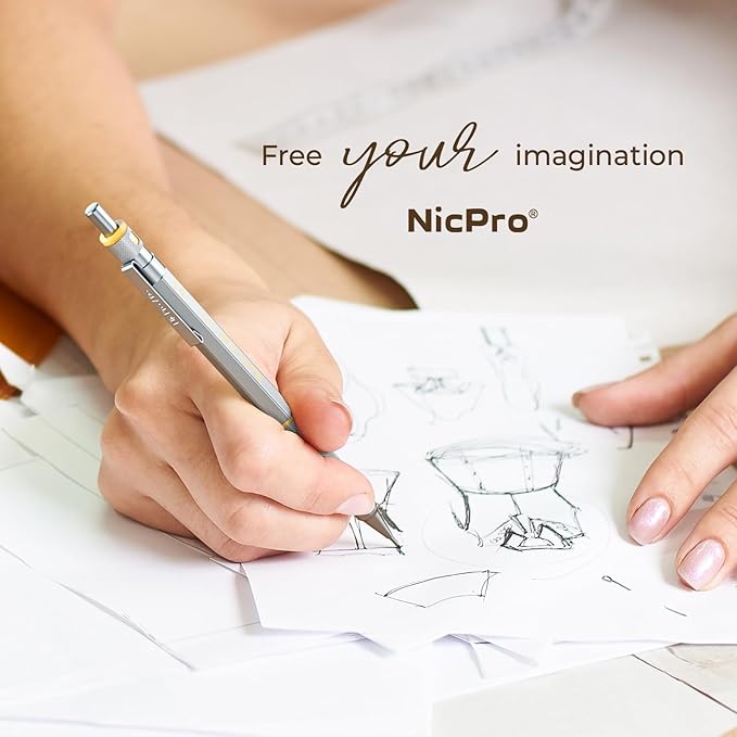 Nicpro Blocky Gear 0.9 mm Mechanical Pencils Set in Case, Metal Pencil with 0.9mm HB Lead Refills, Eraser for Professional & Adult Art Writing Drafting Drawing