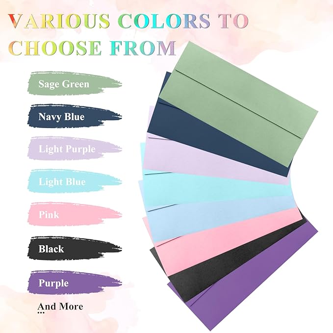 50 Pack Black #10 Business Envelopes, Standard Envelopes Self Seal, 4 1/8 x 9 1/2 Inch Letter Size Business Mailing Envelopes for Checks Invoices Statements Baby Shower Wedding Birthday Graduation