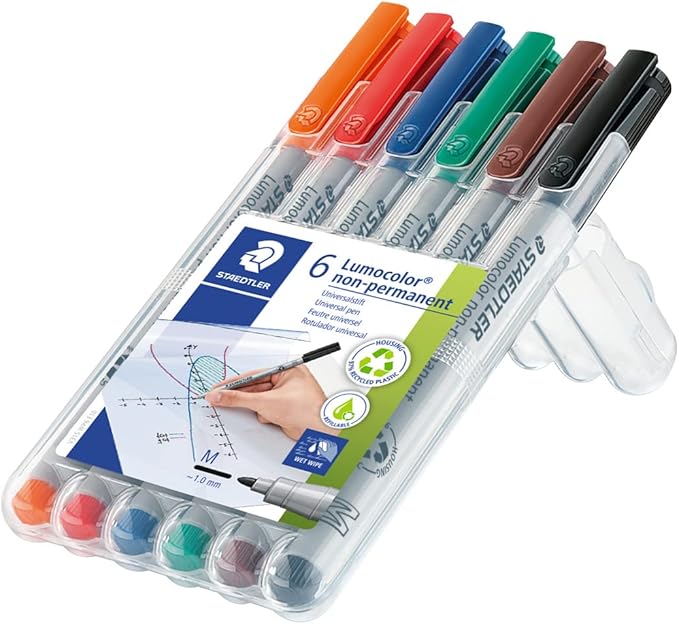 Staedtler Lumocolor Non-Permanent Overhead Projection Markers assorted colors medium 1.0 mm set of 6
