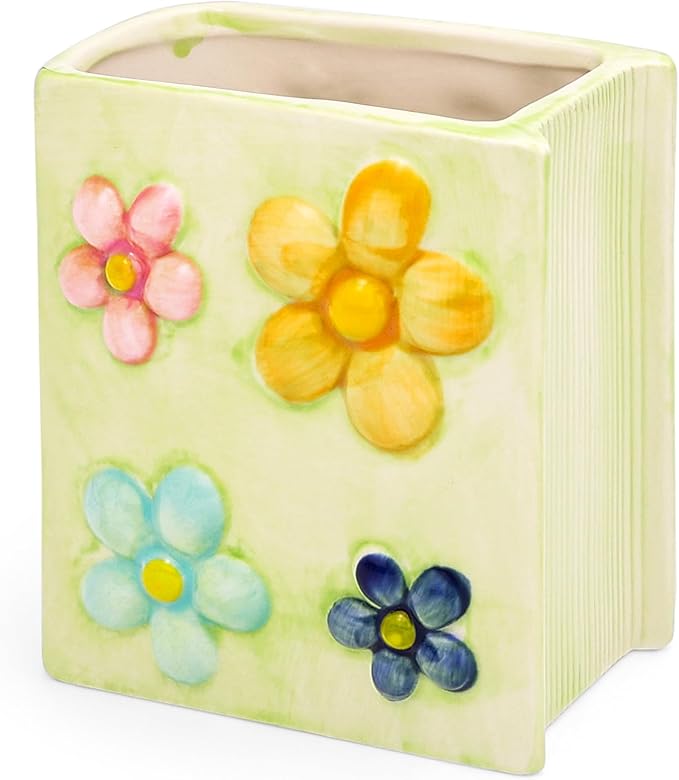 Book Vase Flower Pencil Cup Pen Holder For Office Desk Decorative Books Yellow Flower Vase Cute Toothbrush Holders Home Decor Teacher Book Gifts for Women Small Makeup Brushes Holder