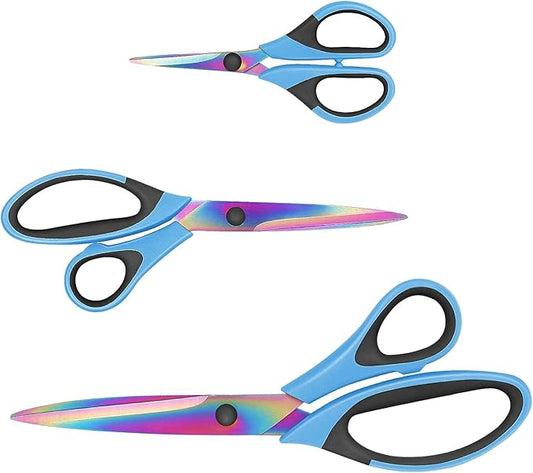 Tailor Scissors, Sharp Titanium Blades, Soft Grip Handle, Multi-Purpose Scissors Set of 3 Suitable for Families, Crafting, Office, and School Use, Blue/Black