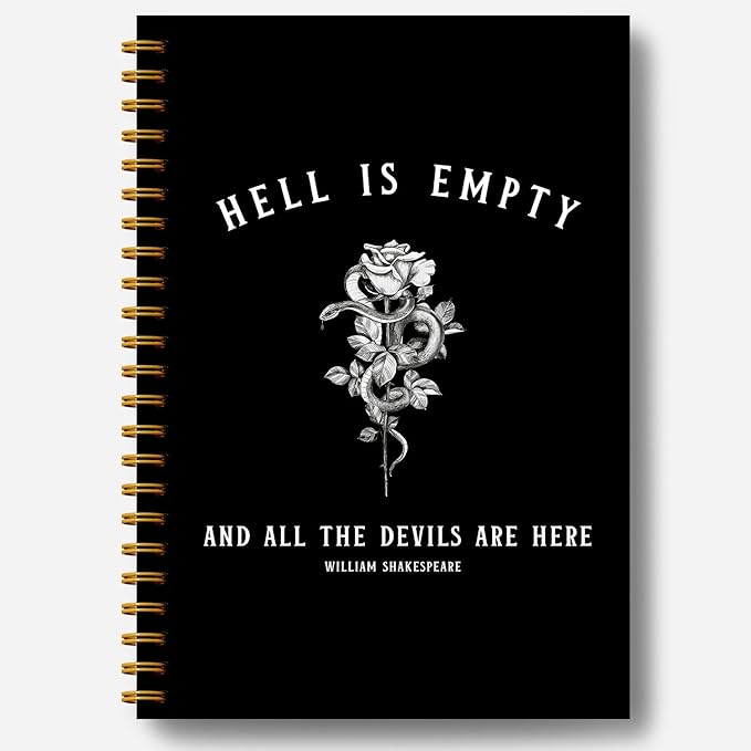 Hell is Empty Shakespeare Quote Dark Academia Aesthetic Notebook Journal, Gothic Floral Snake Notebook Journal, Gothic Gifts for Women, Goth Office Supplies, Spiral Notebook 5.5x8.3 Inch