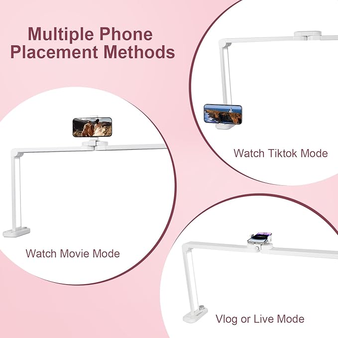 iVict Nail Desk Lamp, 34" Nails Tech Light with Phone Stand, 0-100% Adjustable Brightness, 3000K-6000K Color Temperature Led Desk lamp for Nail, Tattoos, Eyebrows, Beauty