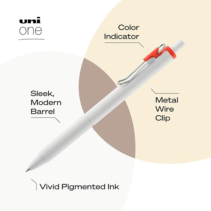 uniball uniONE Gel Pen, Retractable, Medium 0.7 mm, Inspirational Ink-Color Assortment, White Barrel, 8/Pack