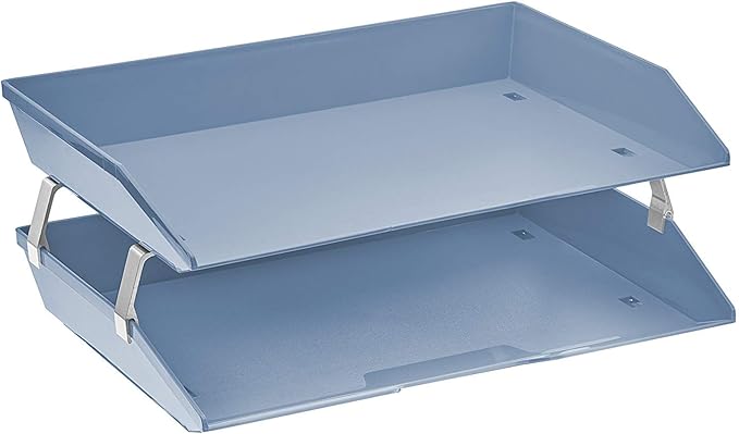 Acrimet Facility 2 Tier Letter Tray, Side Load, Letter Size/A4, Desktop File Organizer, Plastic (Solid Blue Color)