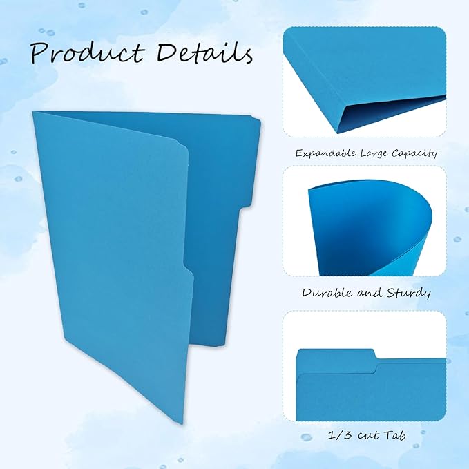 12Pcs Blue File Folders Letter Size Colored Manilla File Folders with 1/3-cut Tabs Decorative File Pockets for Office School Business Home Organizer(12, Blue Series)