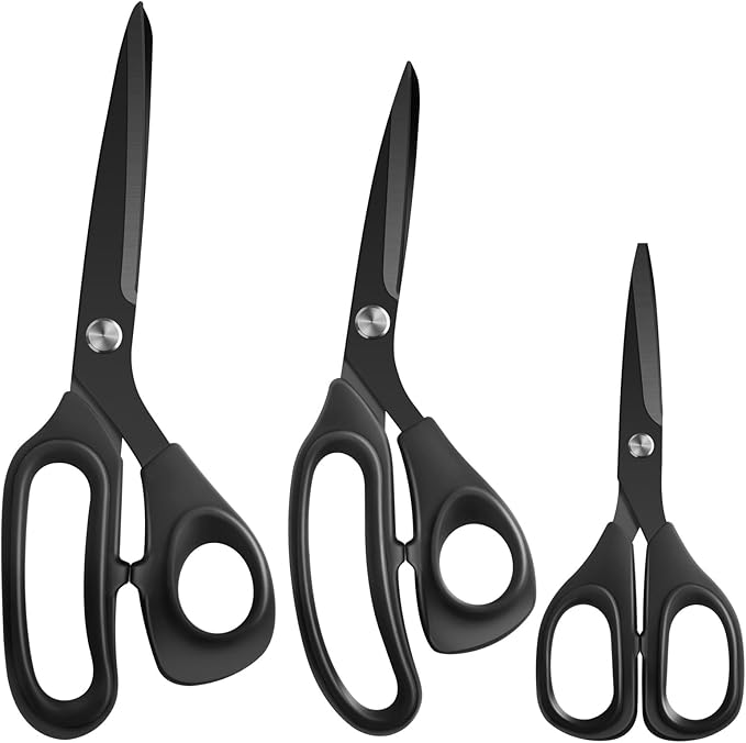 Premium Proseries Sewing Fabric Scissors Bundle (10"/9"/6"), Black Office Scissors All Purpose, Sharp Titanium Coated Blade, Comfort Grip Soft Handles for Diy Craft, Paper, Art, School, Home