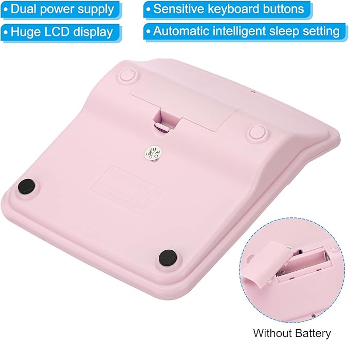PATIKIL Desk Calculator, 12 Digits Large LCD Display Electronic Calculator Solar Battery Dual Power for Home Office Desktop, Pink
