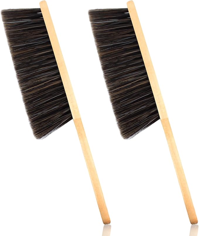 2 Pieces Dust Brush Hand Broom Wooden Bench Brushes with Soft Bristles Counter Brush with Long Wood Handle Household Cleaning Brush for Sofa Bed Fireplace Car