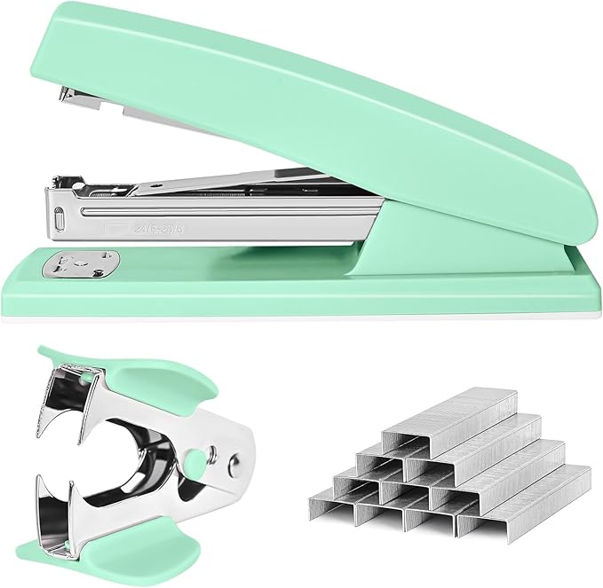 Stapler 25 Sheet Capacity with 1000 Staples and Staple Remover, Staplers for Desk, Non-Slip Office Stapler, Green