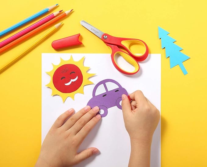 LIVINGO 5" Small School Student Blunt Kids Craft Scissors, Sharp Stainless Steel Blades Safety Comfort Grip for Children Cutting Paper, Assorted Color, 3 Pack