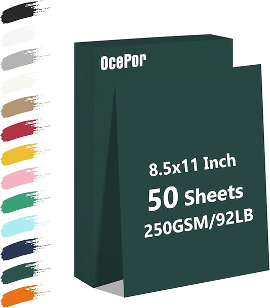 OcePor 50 Sheets Dark Green Cardstock Paper, Colored Printer Paper 8.5 x 11, Thick Construction for Cards Making, Scrapbook，Office Printing, Invitations, Certificates，DIY Crafting 92 lb/250gsm