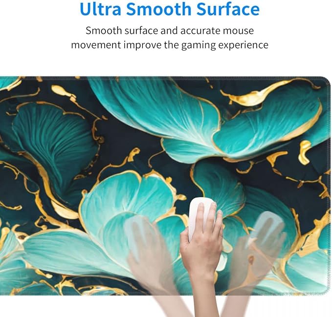 Desk Pad,Office Desk Mat 31.5"×11.8" Large Gaming Mouse Pad,Extended Computer Mouse Pad,Waterproof Thick Big Mouse Pads with Non-Slip Rubber Base Office Home Blue Gold Marble Flower