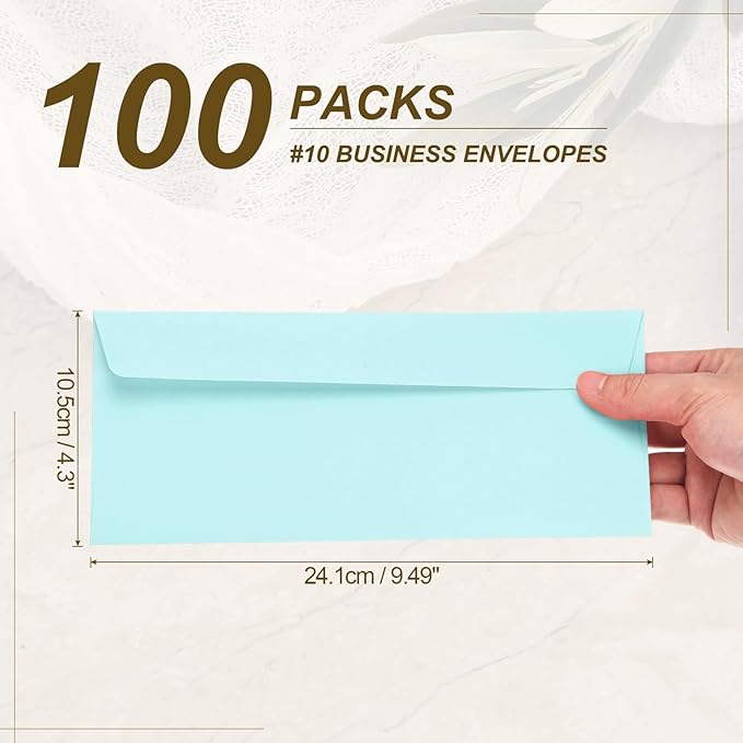 PATIKIL 100 Pack Light Blue #10 Business Envelopes, Colored Self Seal Letter Size Envelopes for Business Mailing Office Checks Invitation, 4-1/8 x 9-1/2 Inches