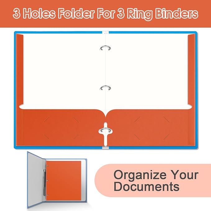 Folders with Pockets, 120 Pack Assorted Colors, 3 Hole Punched with Business Card Slot, Letter Size File Folders for School, Office, Home