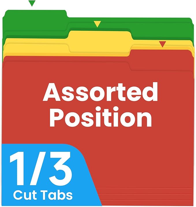 Colored File Folders Letter Size, 60 Pack 6 Colors Bright Folders 1/3 Cut Tabs, Assorted Pastel Color Office School Buiness Folders for Filing Organization, Paper File Folder Bulk Set