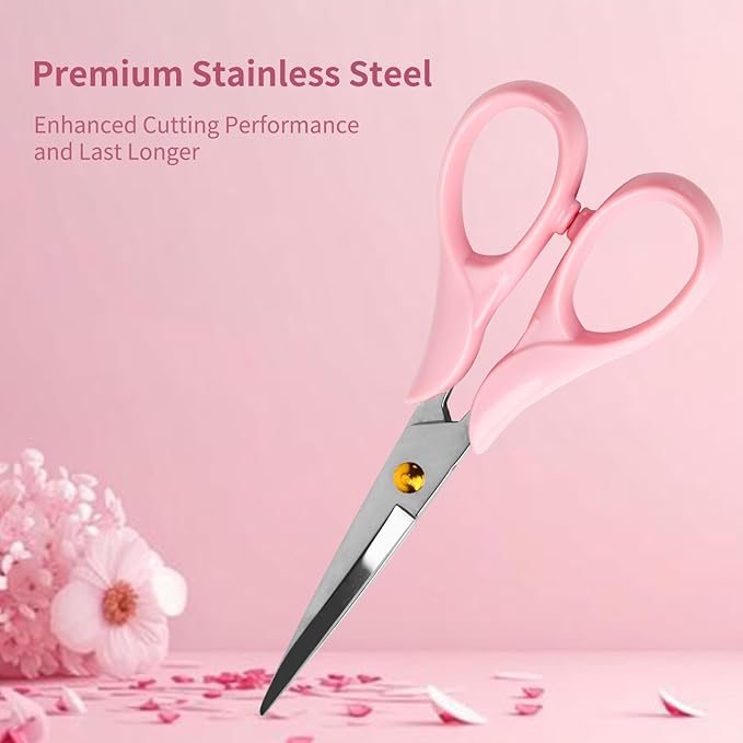 Gold Scissors, Stainless Steel Blade with Acrylic Handle, All Purpose Scissor for Office, School, Home, Fabric Shears, Tijeras (6.3" Pink)