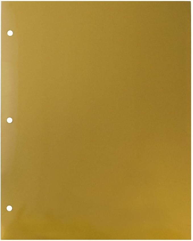 JAM PAPER Laminated Two Pocket Glossy 3 Hole Punch School Folders - Letter Size - High Gloss Gold - Bulk 50/Box