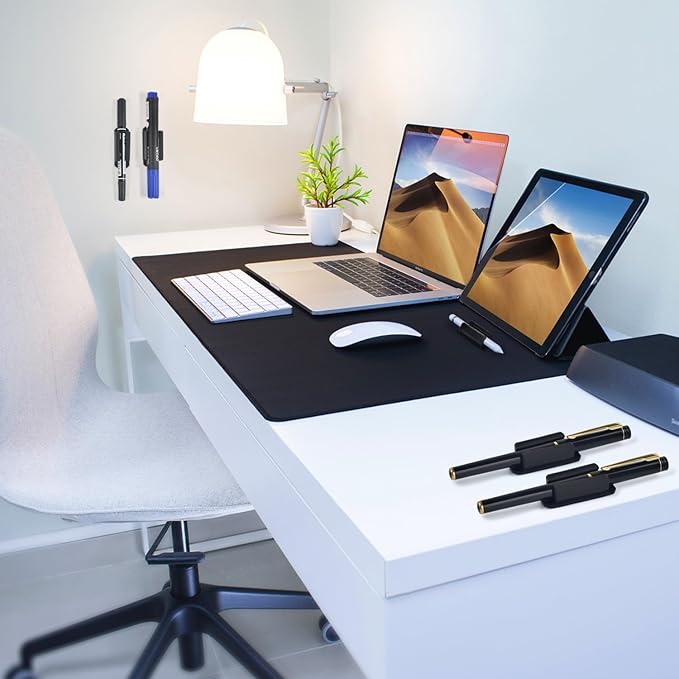 20 Pack Pen Holder Silicone,Adhesive Pen Holder for Desk,Marker Clip for Classroom Office Desk Accessories, Pencil Holder with 20 Double Sided Extra Sticky Tape (Black)