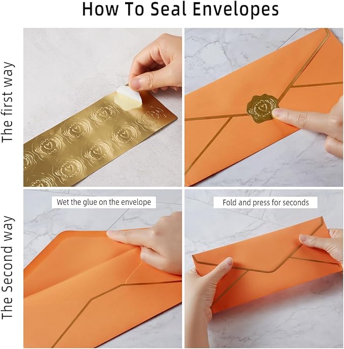 50 Pack #10 Business Envelopes with Gold Border, Self Seal Standard Envelopes with Gold Stickers for Office, Checks, Letter Mailing, Invoices, 4 1/8 x 9 1/2 Inches (Dark Orange)