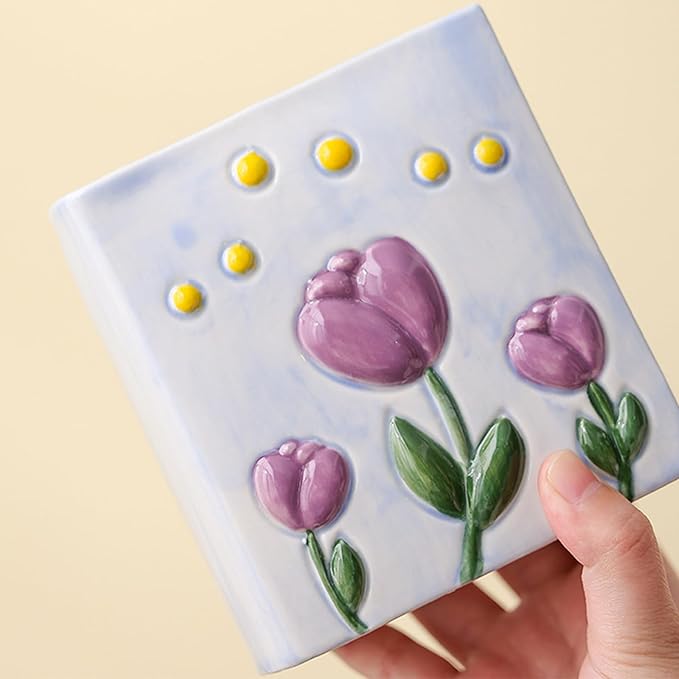 Book Vase Tulip Pencil Cup Pen Holder For Office Desk Decorative Books Yellow Flower Vase Cute Toothbrush Holders Home Decor Teacher Book Gifts for Women Small Makeup Brushes Holder