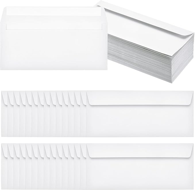 PATIKIL 100 Pack White #10 Business Envelopes, Colored Self Seal Letter Size Envelopes for Business Mailing Office Checks Invitation, 4-1/8 x 9-1/2 Inches