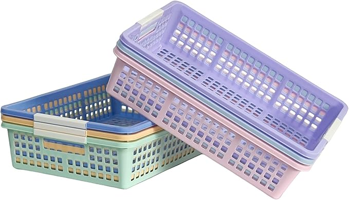 6 Pack Plastic Turn in Paper Trays for Classroom, Colorful Storage Bin Basket Organizers for School Supplies, Classroom Organization and Storage Tray Holds 4A Paper (Mixed Color)