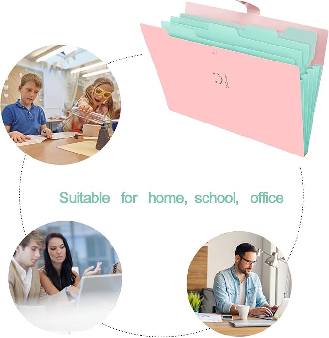 SKYDUE Expanding File Folder 5 Pockets, Skydue Letter A4 Paper Accordion Document Organizer (Pink)