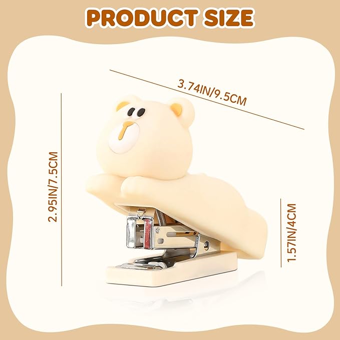 Honagu Mini Cute Animal Stapler with Staples, Cartoon Stereoscopic Silicone (PVC) Stapler, Labor-Saving Office Supplies for Students Kids (Milky White Bear)