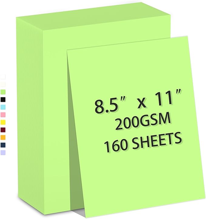 160 Sheets Cardstock Paper 8.5 x 11 Heavyweight Weight 200gsm Green Card Stock Paper Printing, Crafts, Invitations | Smooth Printer Cardstock Paper | Bulk Construction Paper DIY & Professional Use