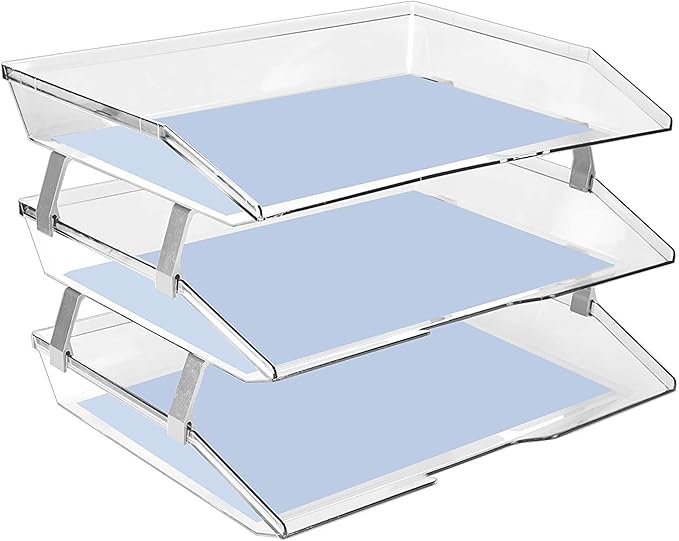 Acrimet Facility 3 Tier Letter Tray, Side Load, Letter Size/A4, Desktop File Organizer, Plastic (Clear Crystal Color)