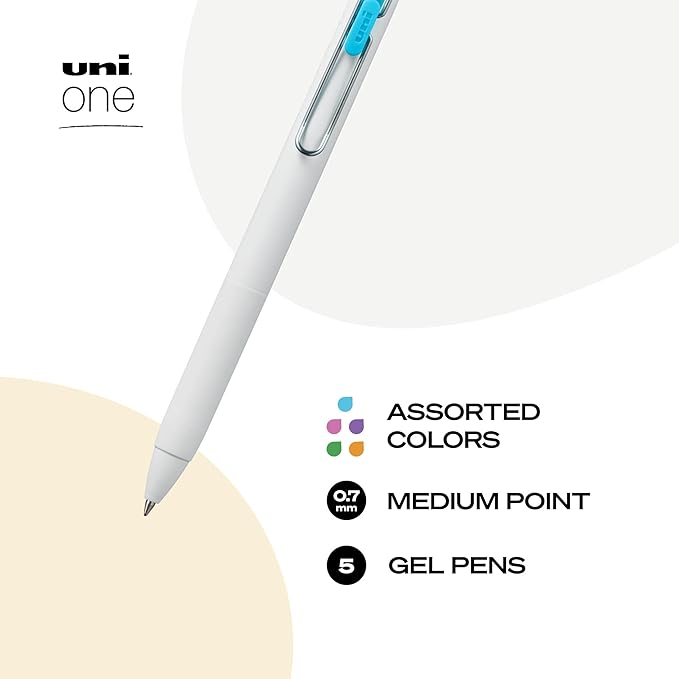uniball uni one Retractable Gel Pens, Medium Point, 0.7mm, Black/Blue Ink, 5/Pack (70380)