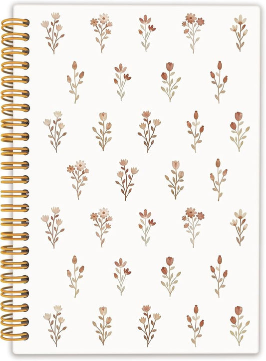 Boho Floral Spiral Notebook Journal, Cottagecore Wildflower Flower Notebooks for Note Taking, Pretty Journals for Women, Hardcover Notebook 5.5x8.3